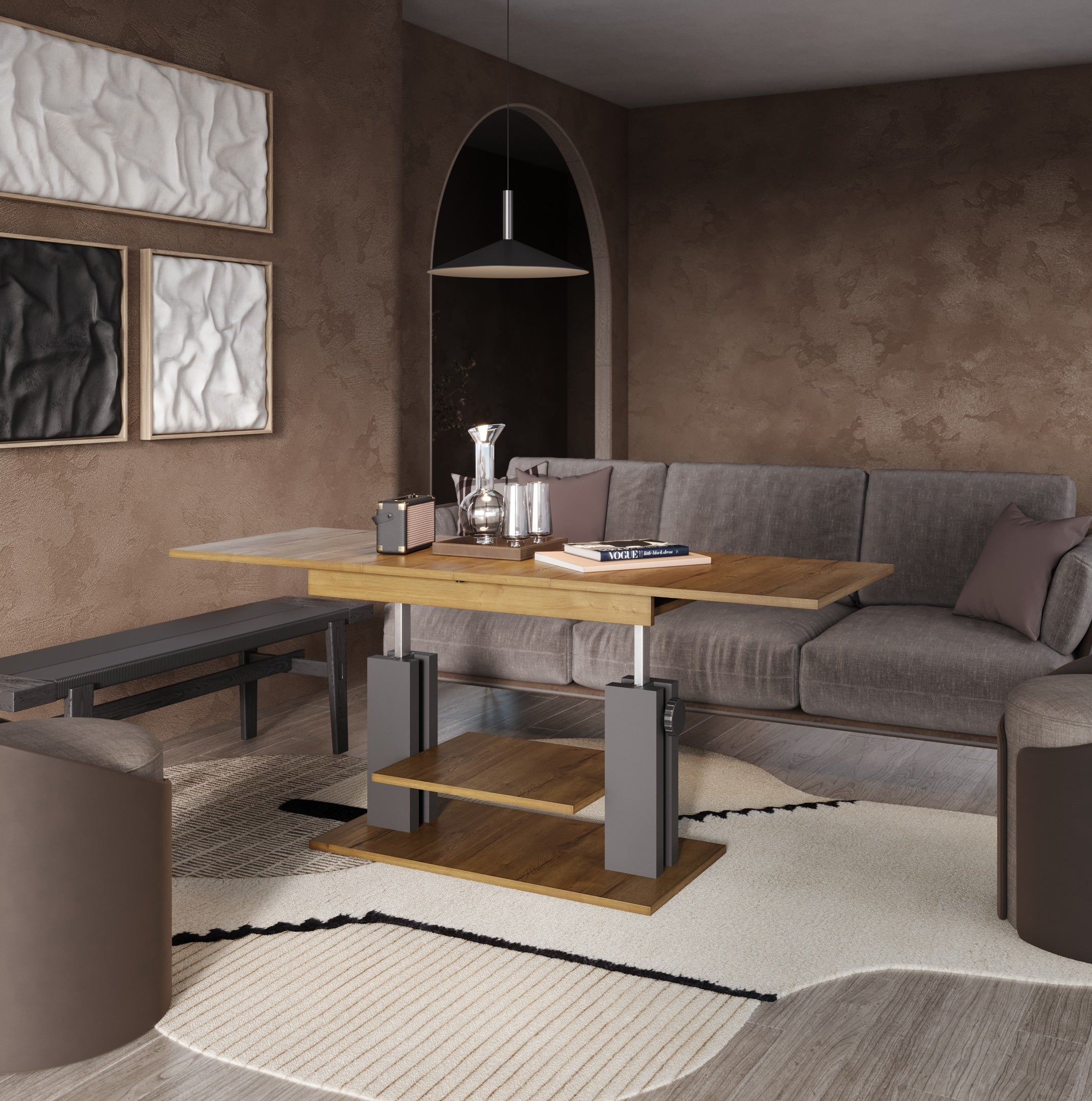 Moduvo, Oak Halifax effect, Extending Coffee table to Dining table