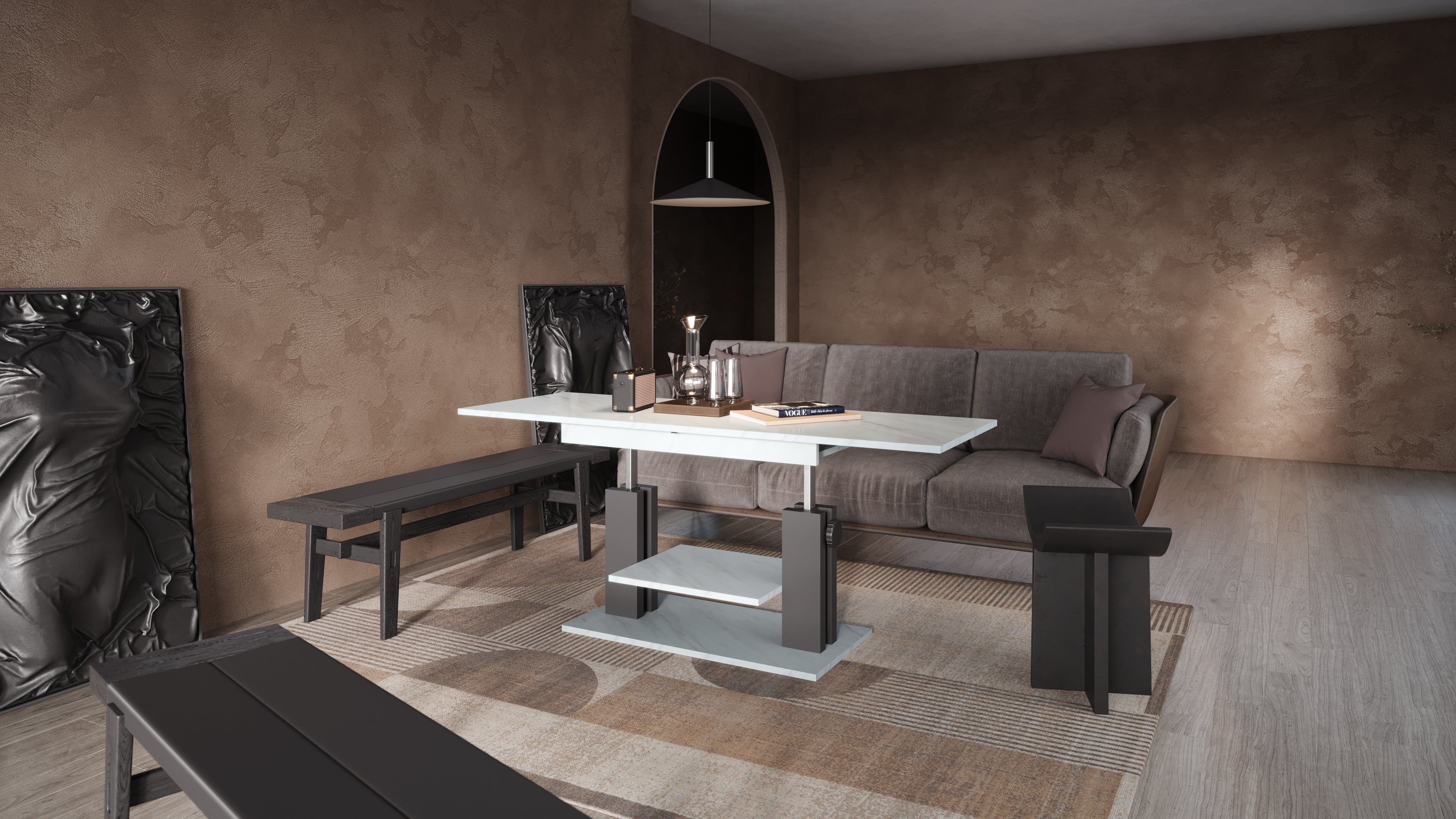 Moduvo, Marble effect, Extending Coffee table to Dining table
