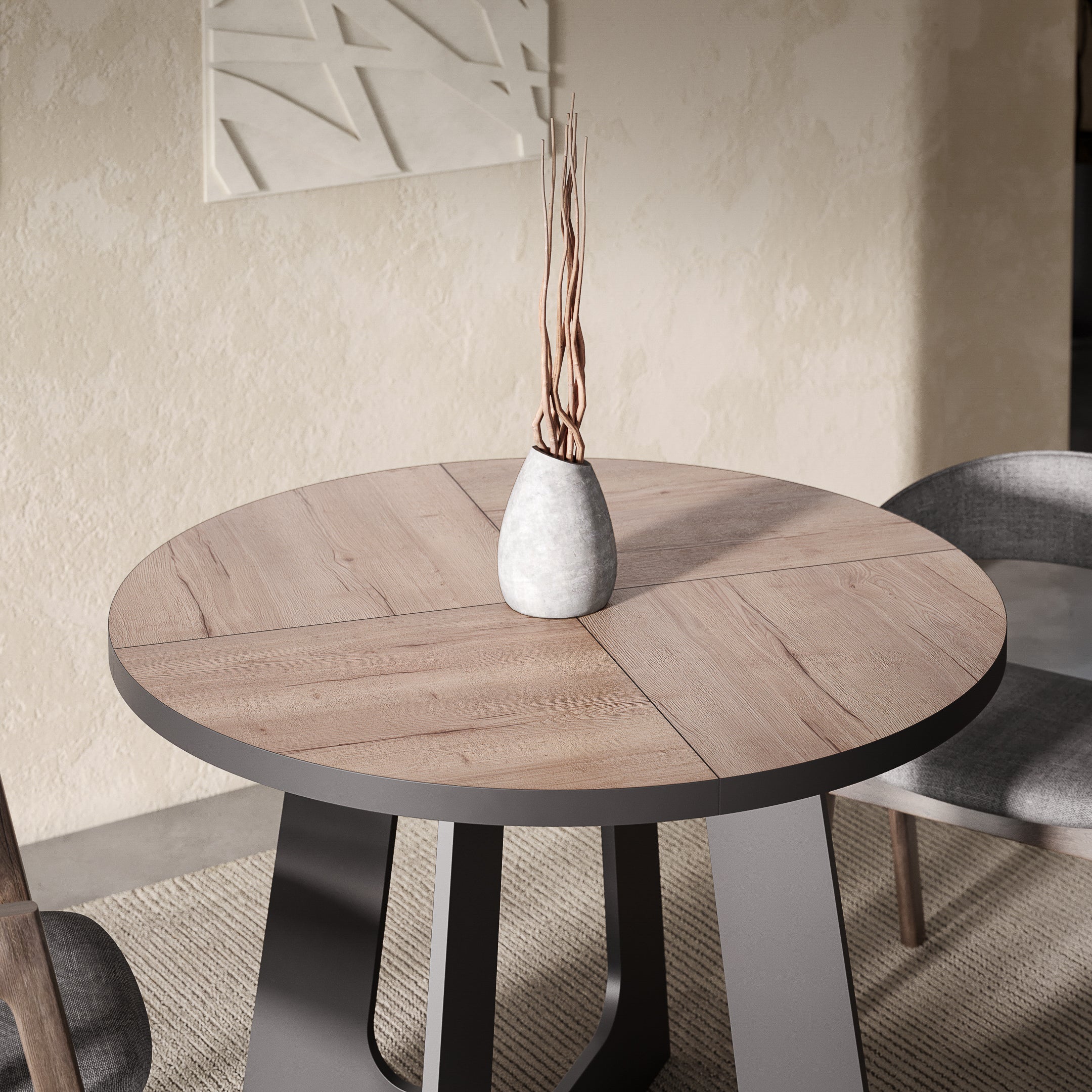 Belagio, Oak Halifax Effect, Modern Extending Dining Table, 110 - 160 cm