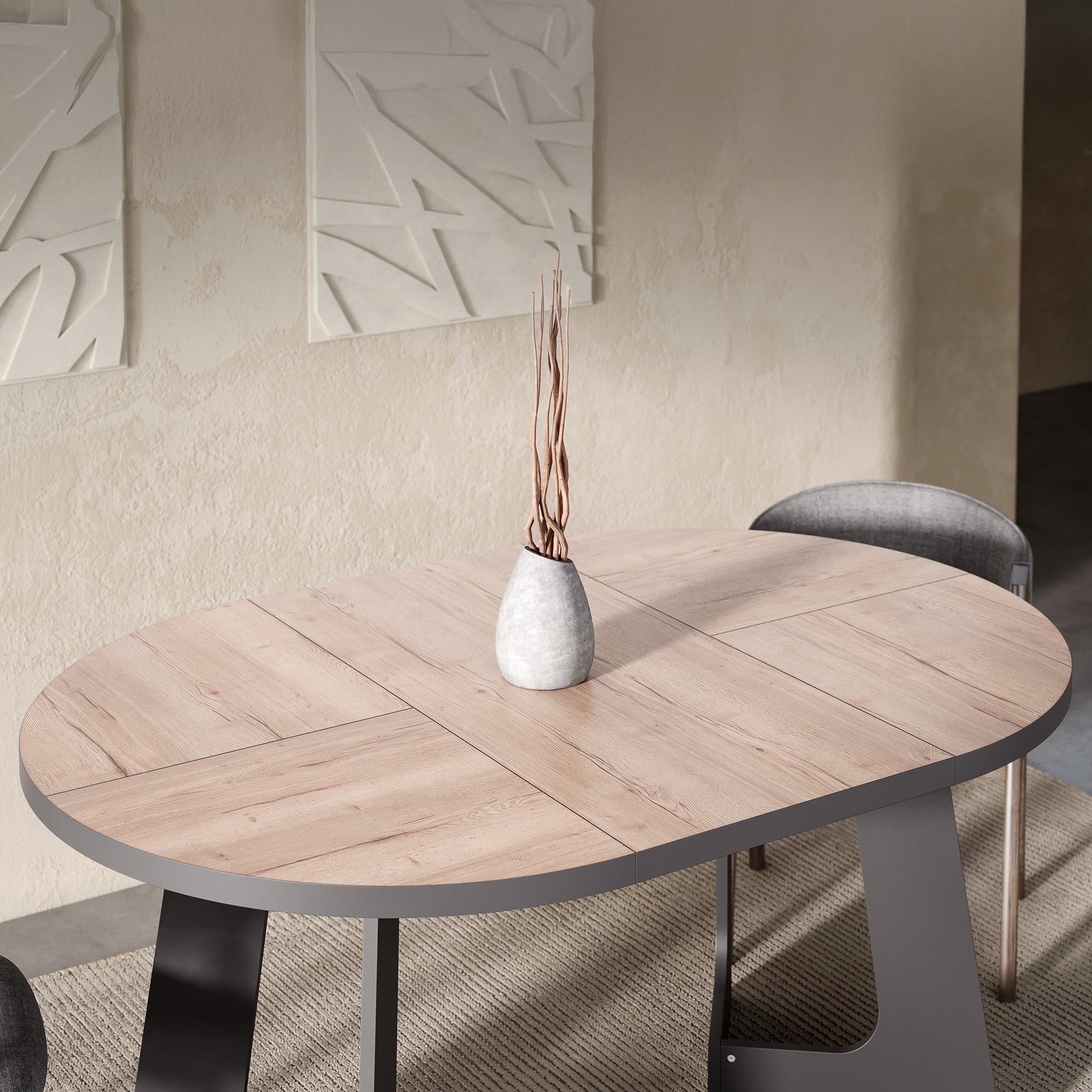 Belagio, Oak Halifax Effect, Modern Extending Dining Table, 110 - 160 cm