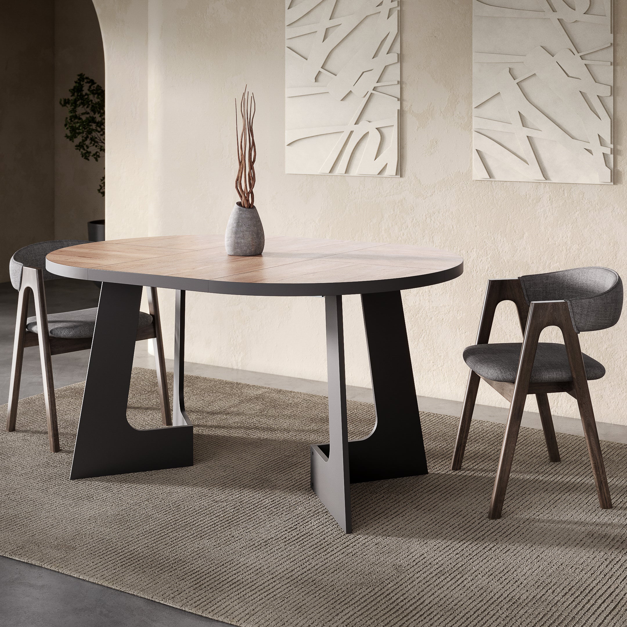 Belagio, Oak Halifax Effect, Modern Extending Dining Table, 110 - 160 cm