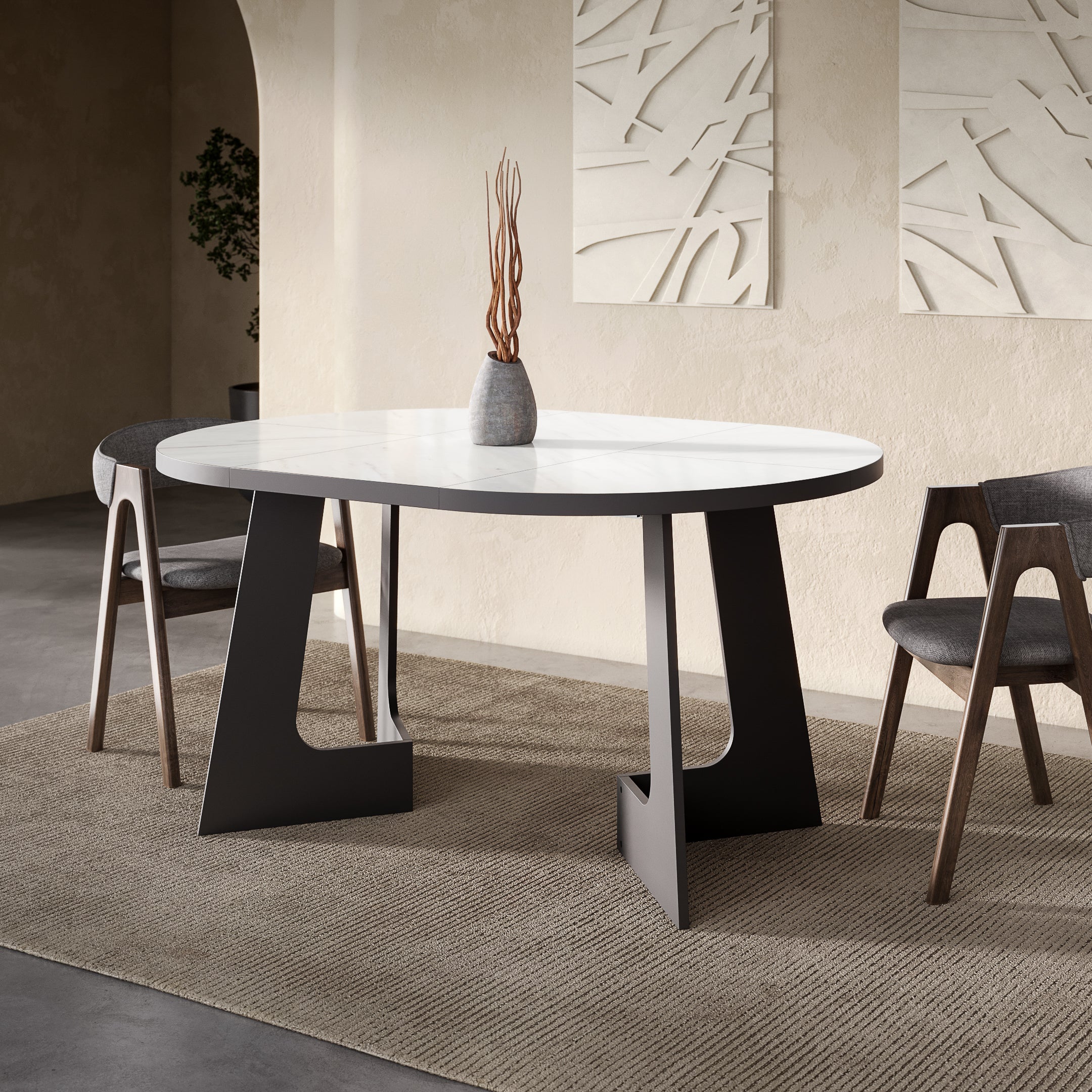 Belagio, Marble Effect, Modern Extending Dining Table, 110 - 160 cm