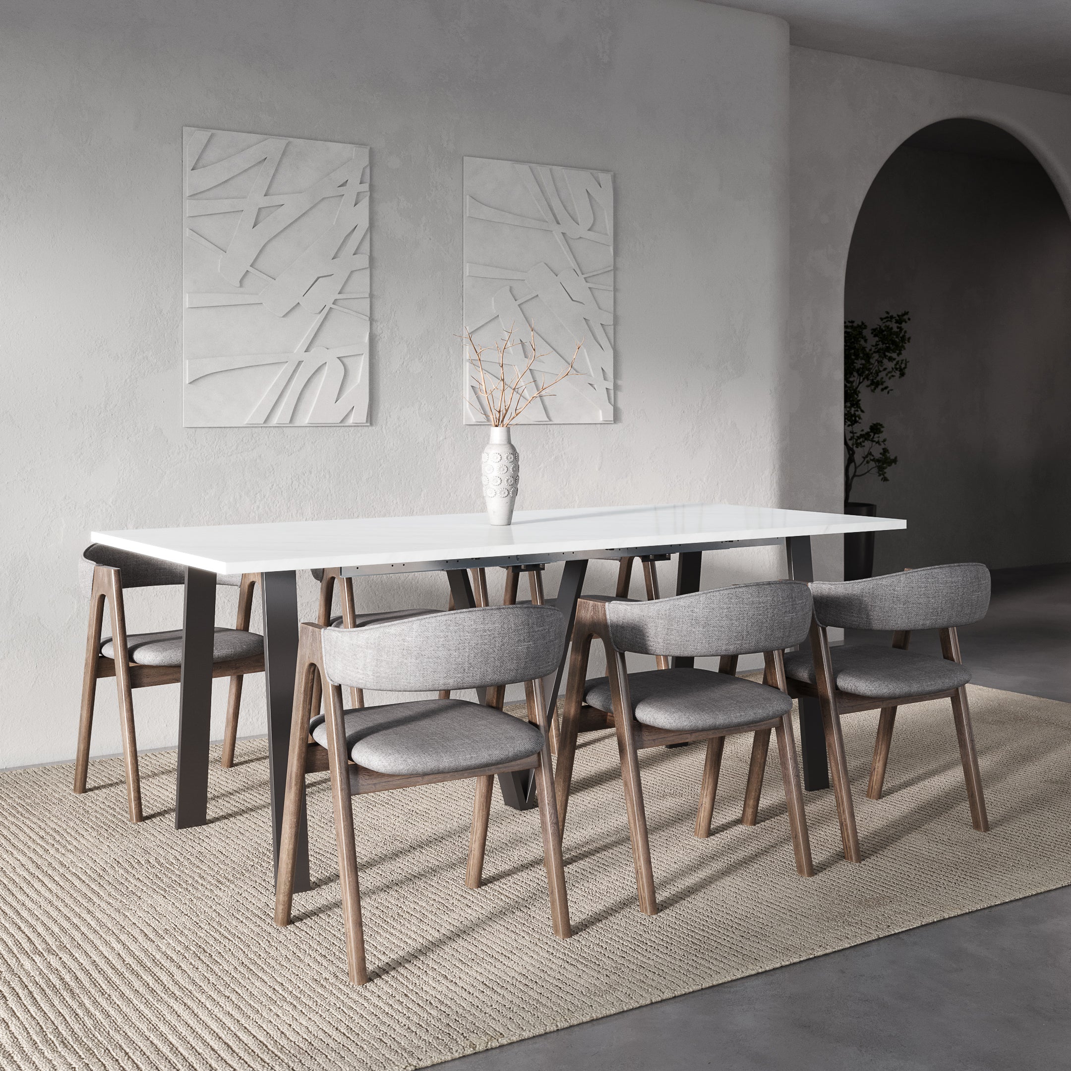 Lungo Marble Effect, 4 to 16 Seat Rectangle Extending Dining Table, 130cm - 330cm