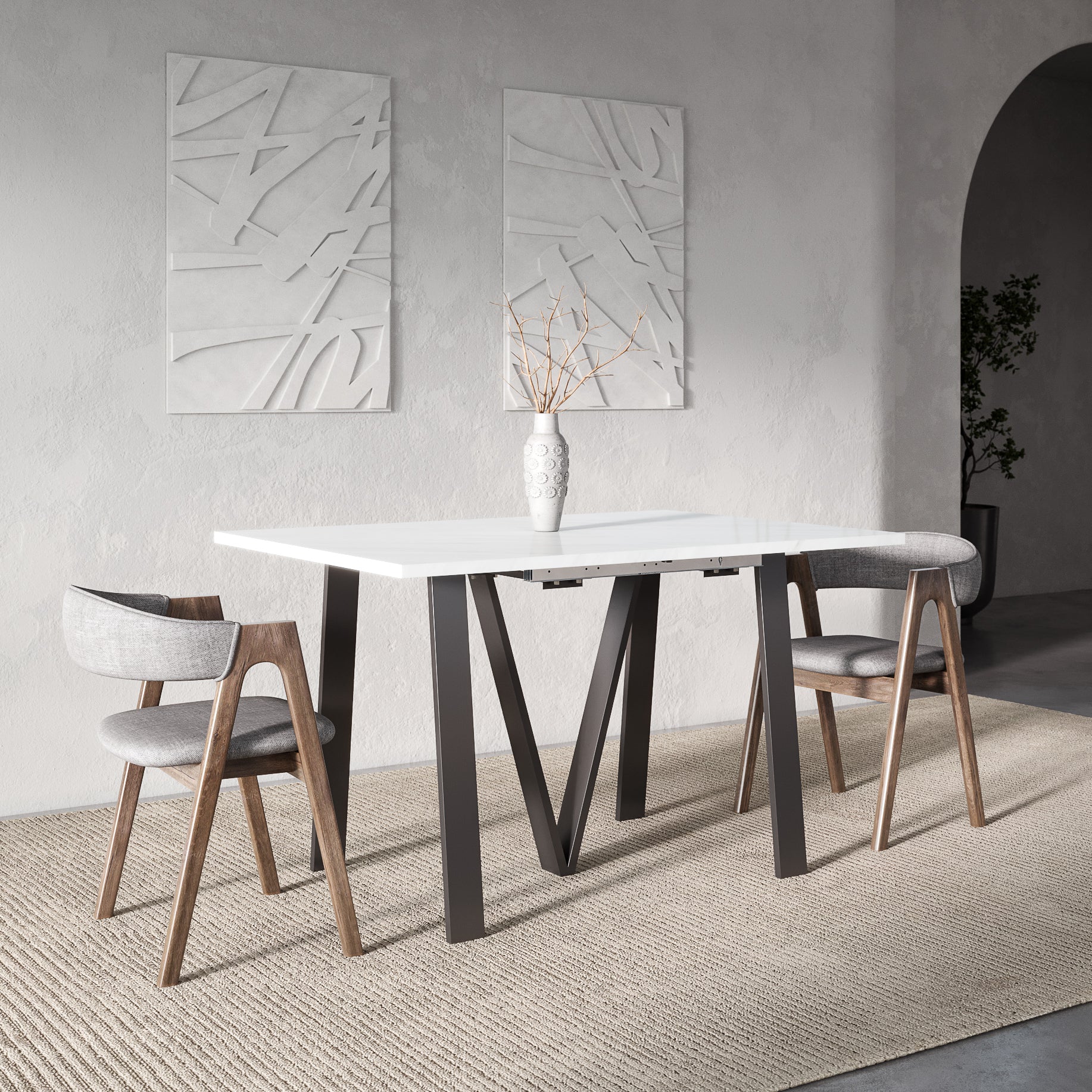 Lungo Marble Effect, 4 to 16 Seat Rectangle Extending Dining Table, 130cm - 330cm