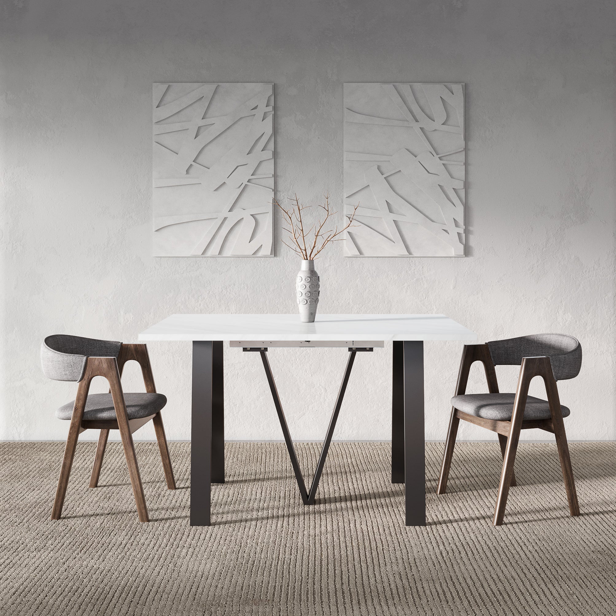 Lungo Marble Effect, 4 to 16 Seat Rectangle Extending Dining Table, 130cm - 330cm