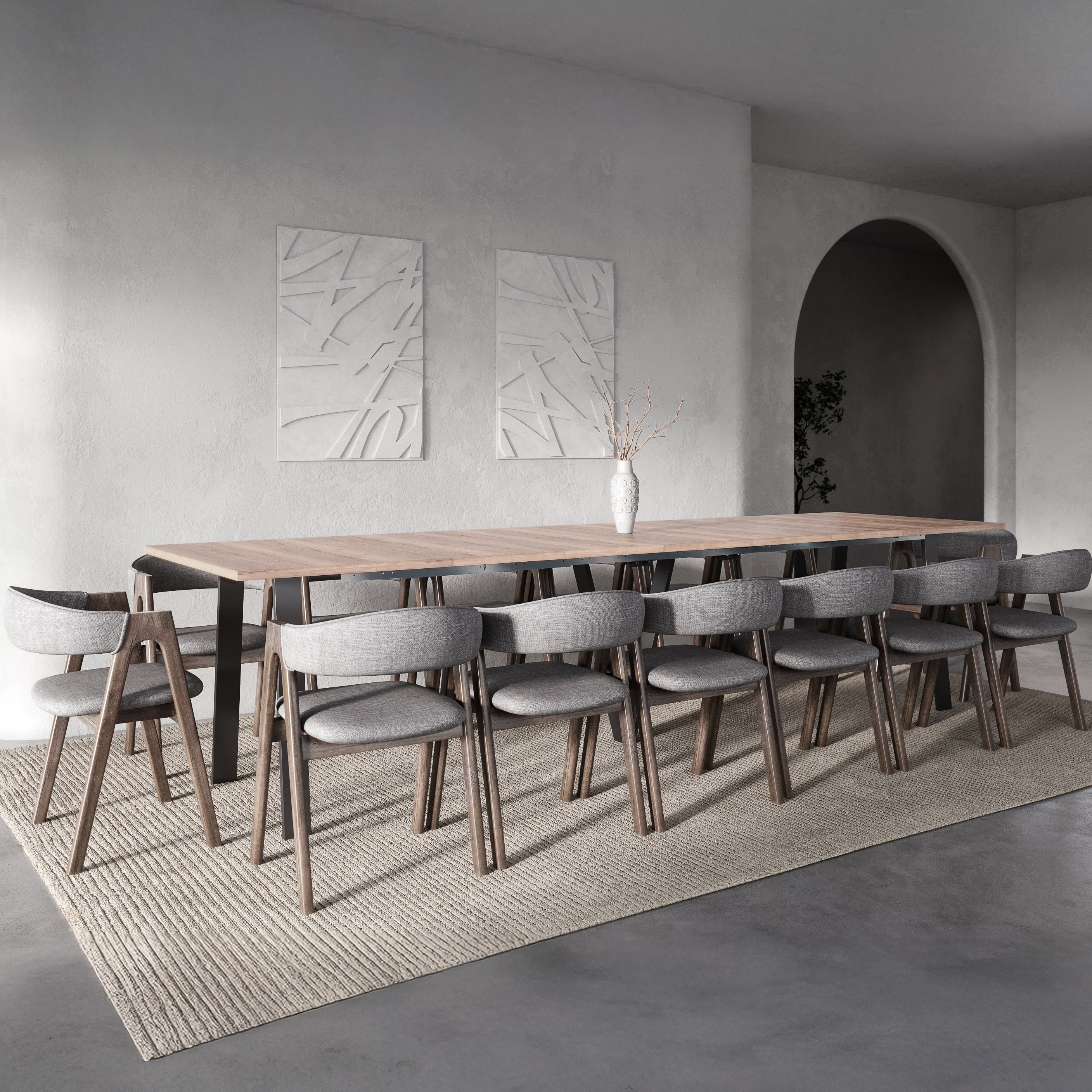 Lungo Oak Halifax effect, 4 to 16 Seat Rectangle Extending Dining Table, 130cm - 330cm