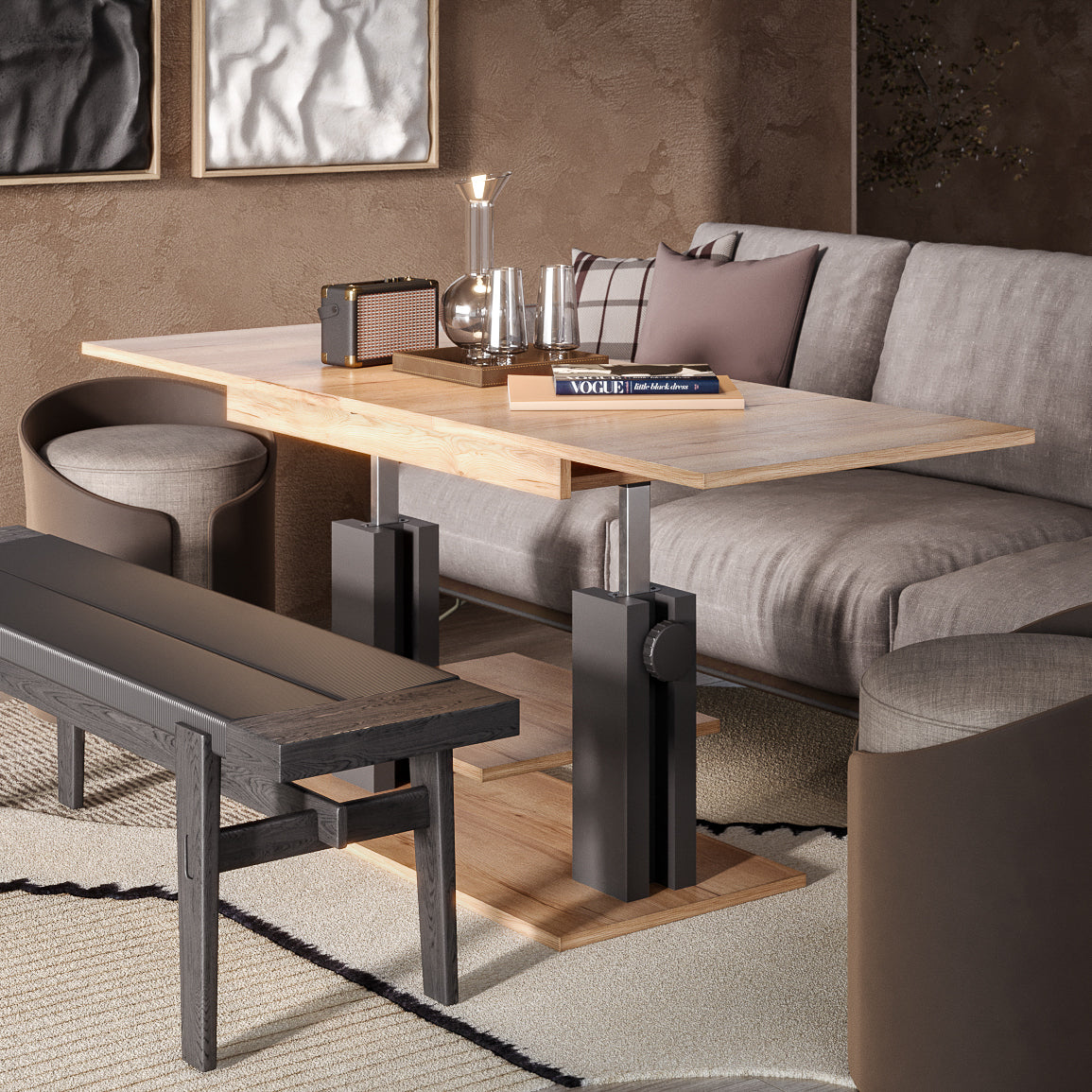 Moduvo, Oak Halifax effect, Extending Coffee table to Dining table