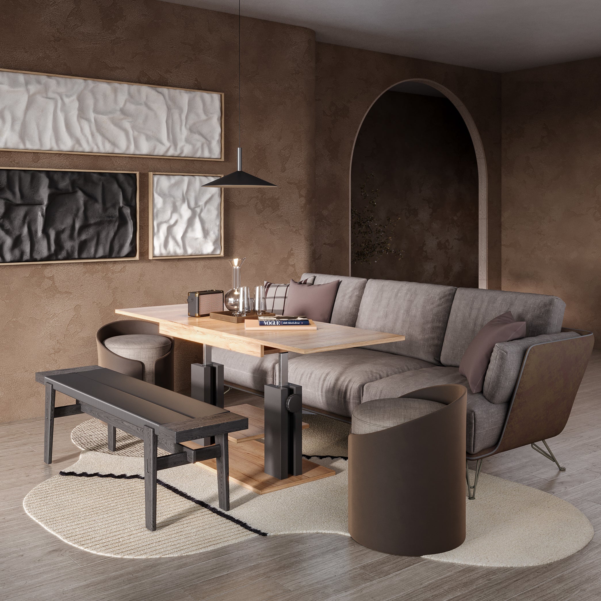 Moduvo, Oak Halifax effect, Extending Coffee table to Dining table