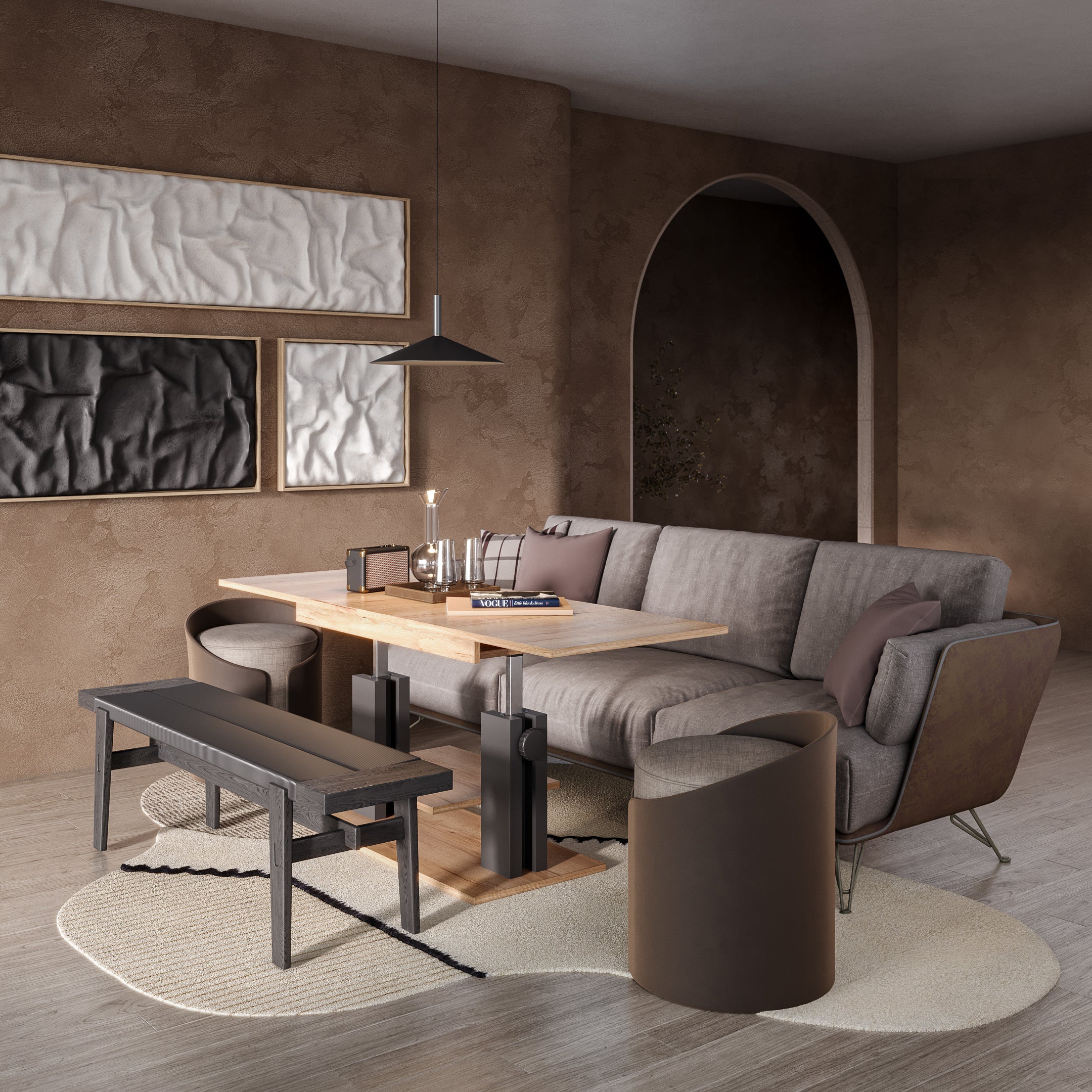 Moduvo, Oak Halifax effect, Extending Coffee table to Dining table