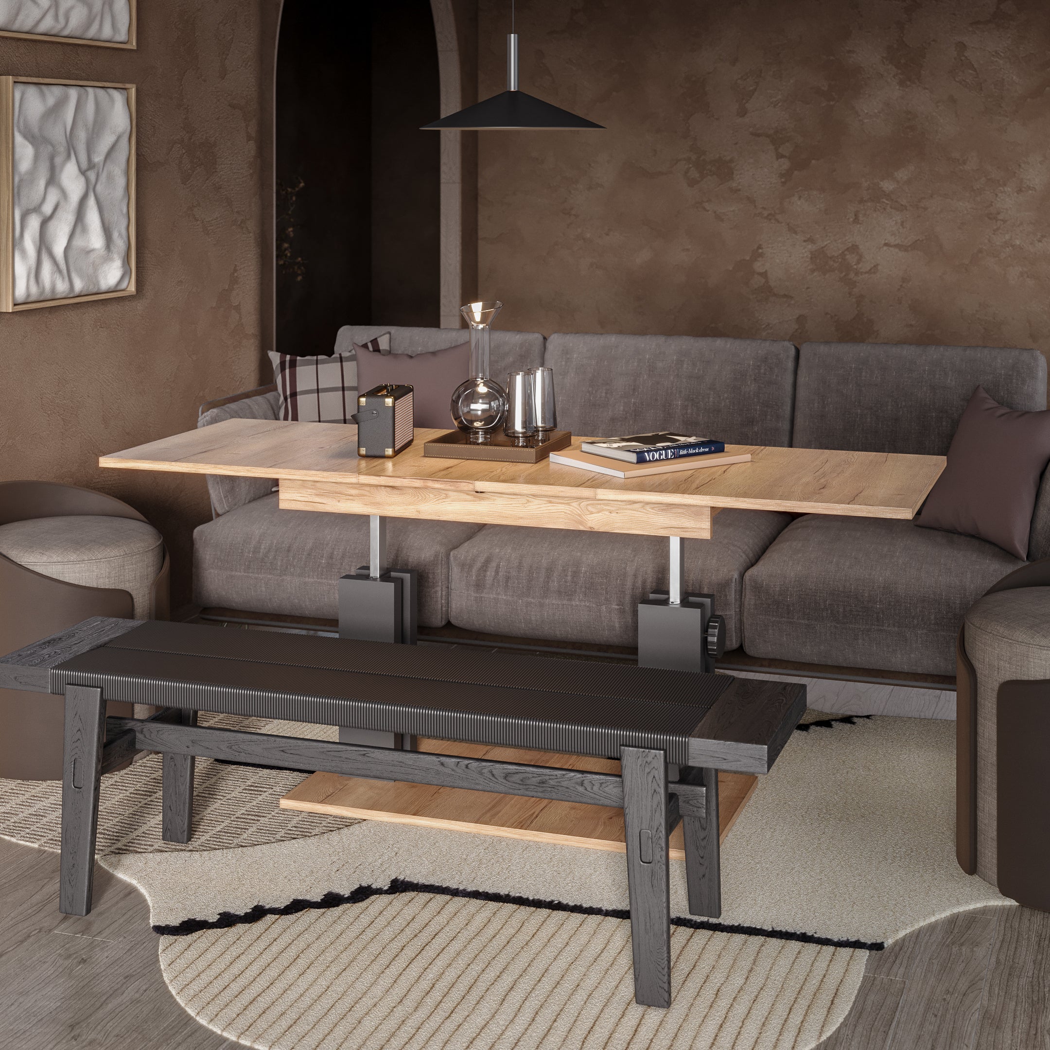 Moduvo, Oak Halifax effect, Extending Coffee table to Dining table
