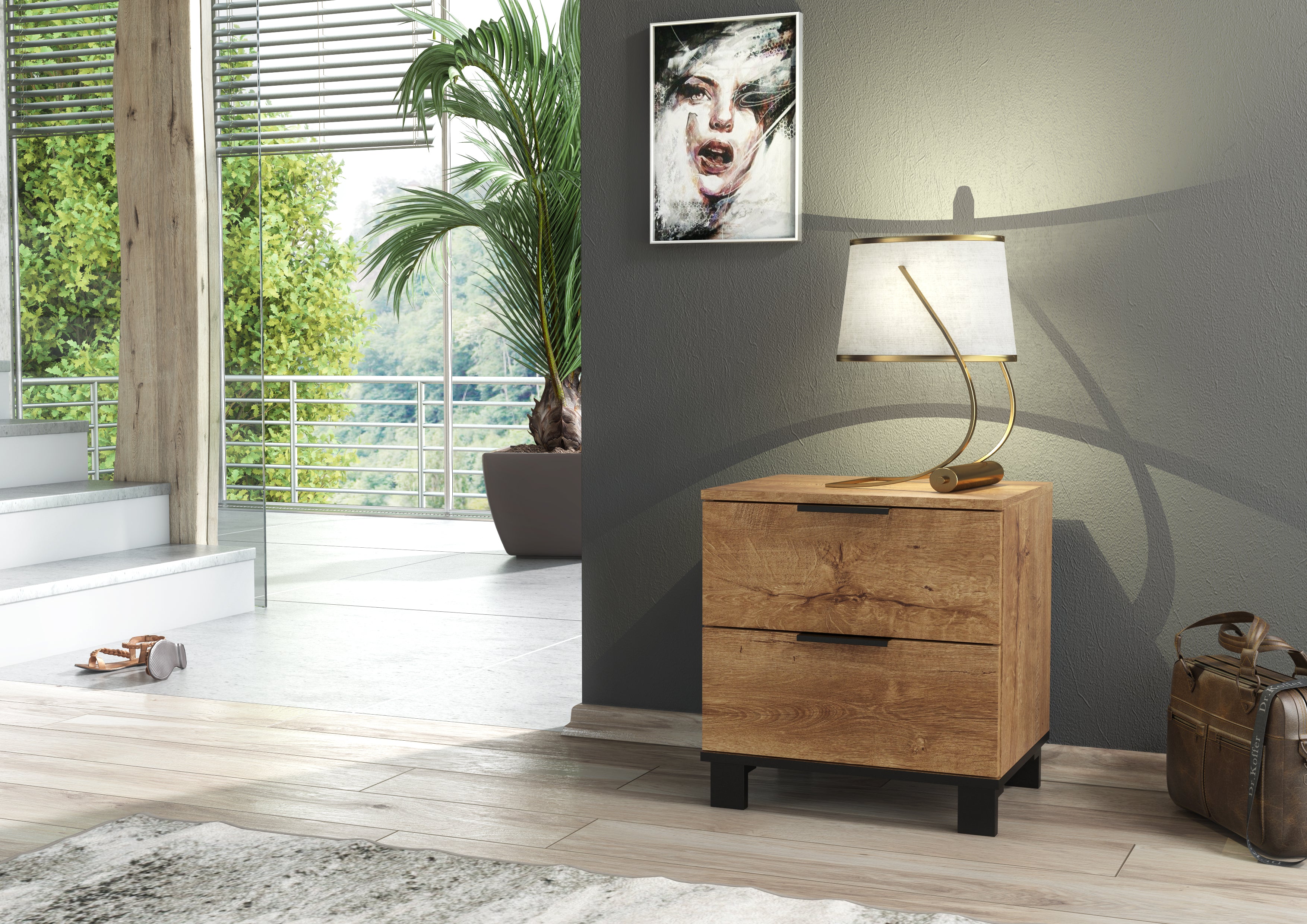 Cozy 02 Dark Oak Effect Bedside Cabinet