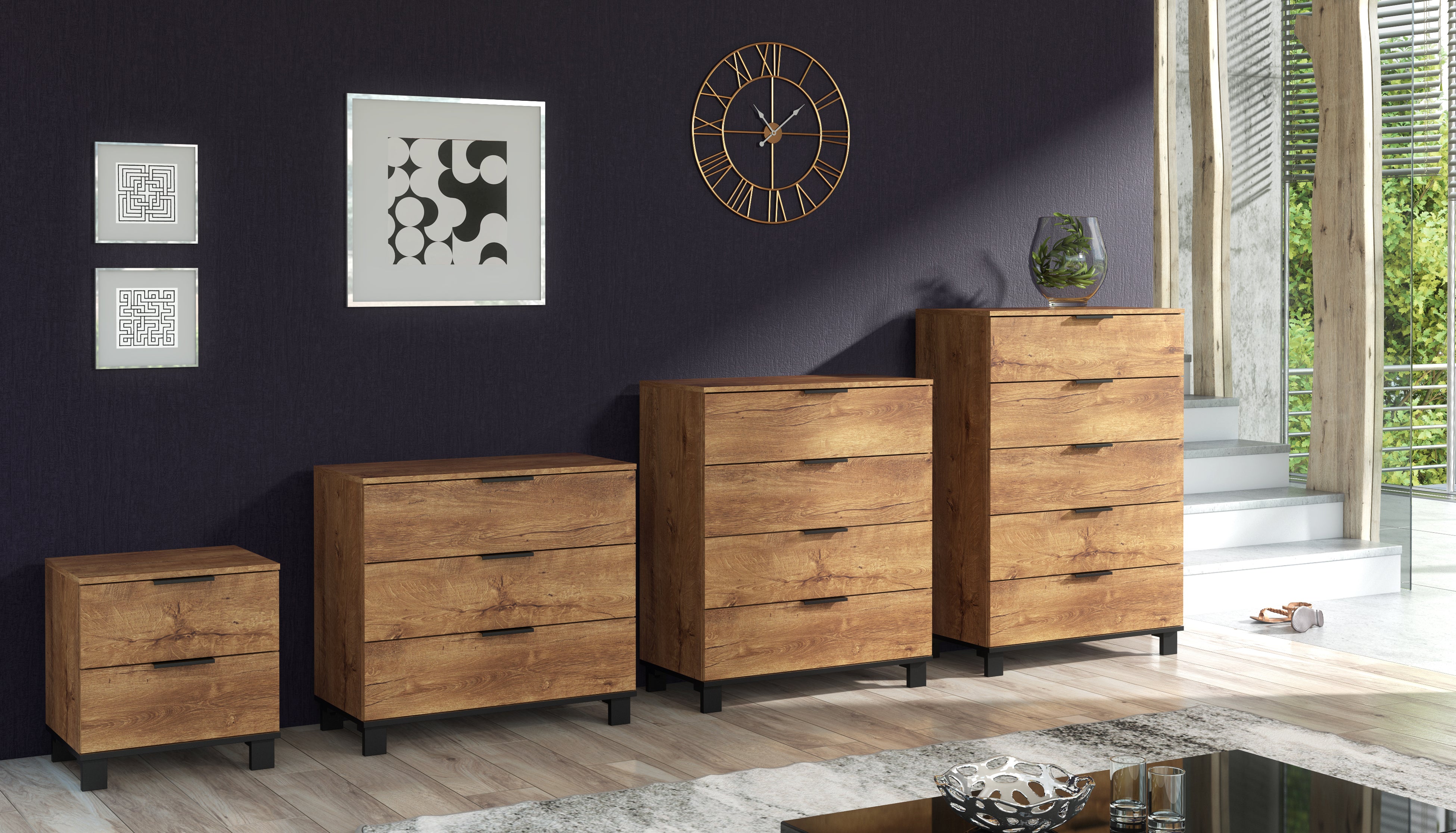 Cozy 02 Dark Oak Effect Bedside Cabinet