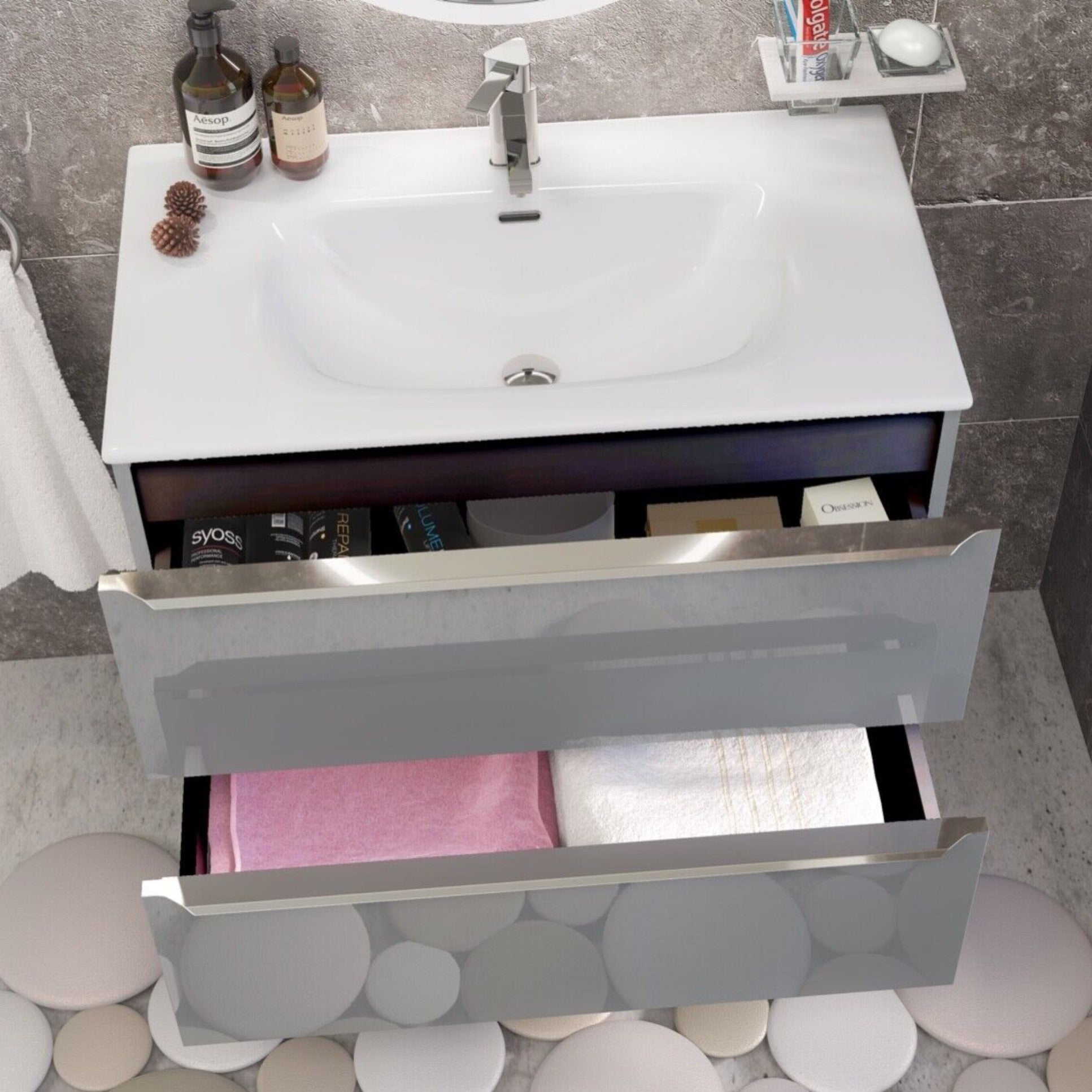 Grey Bathroom Vanity 60cm 1-Door - Furneo